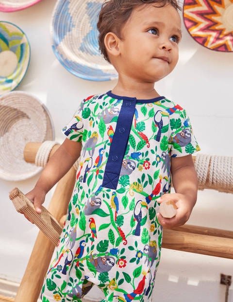 Printed Jersey Romper - Ivory Sloths | Boden US