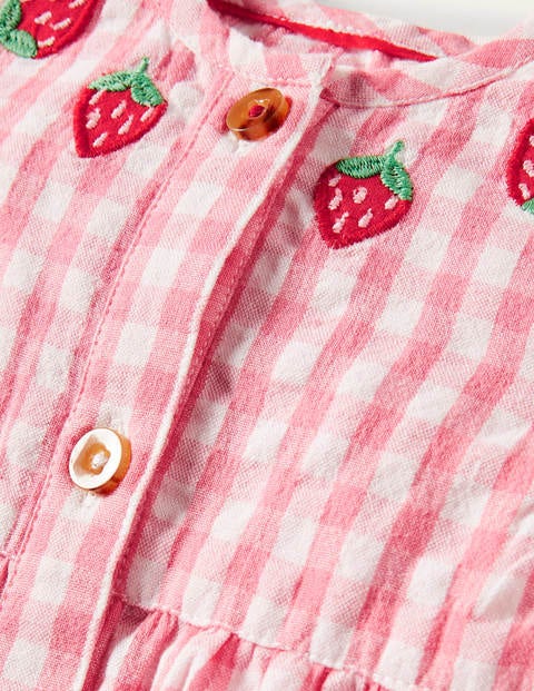 Fun Woven Romper - Pink Gingham Strawberries | Boden US