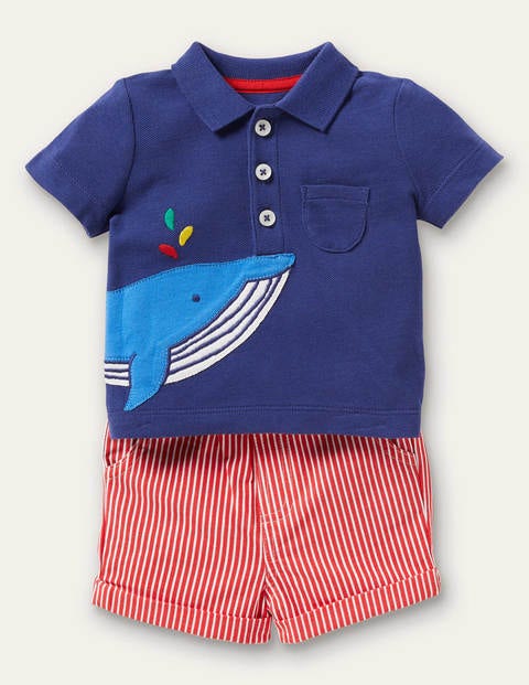 Segelblau, Wal, Spielset mit Poloshirt und Shorts, Baby, Boden, Segelblau, Wal