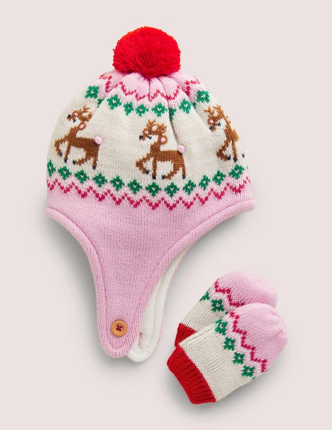 Novelty Hat and Mittens Set Pink Girls Boden