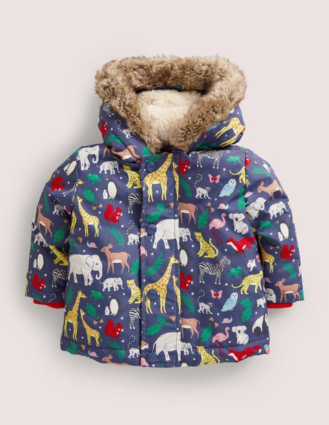 Navy 3-in-1 Animal Print Hooded Coat Bébé Boden, Multi