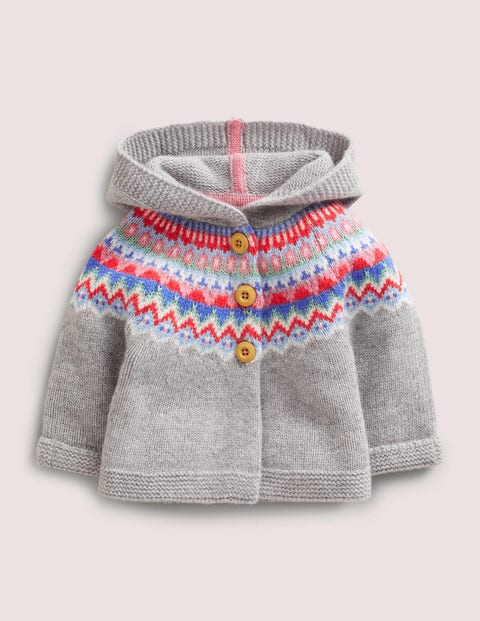 Girls Knitted Jacket Grey Marl Fairisle Baby Boden