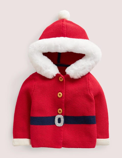 Red Santa Knitted Hooded Jacket Bébé Boden, RED
