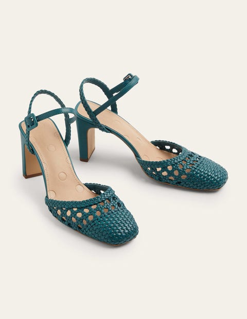 Escarpins Ellie en cuir tissé Femme Boden, BLU