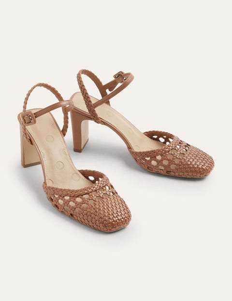 Escarpins Ellie en cuir tissé Femme Boden, TAN