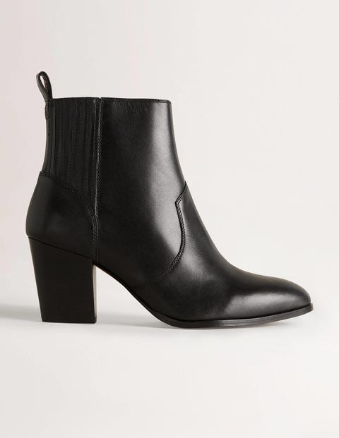 Pointed-Toe Ankle Boots - Black Leather