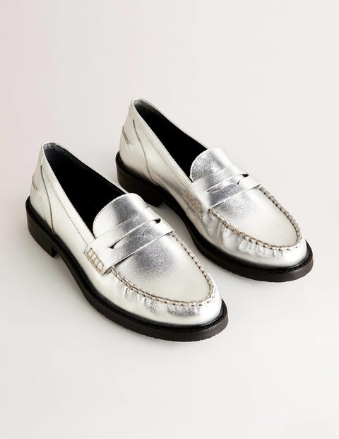 Classic Moccasin Loafers - Silver | Boden US