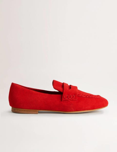 red suede loafers