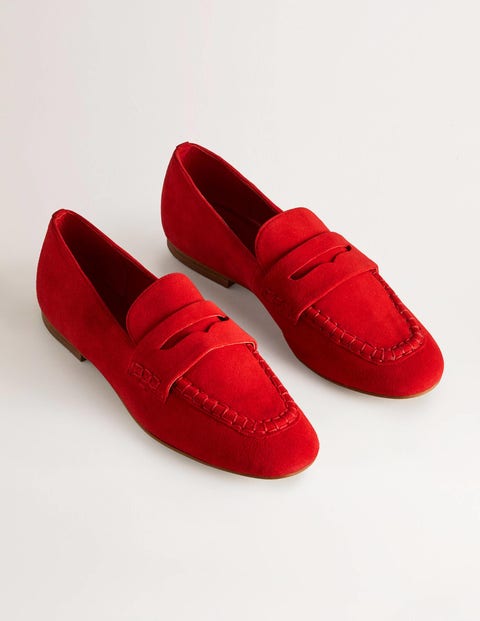 Suede Penny Loafers Rocket Red | Boden