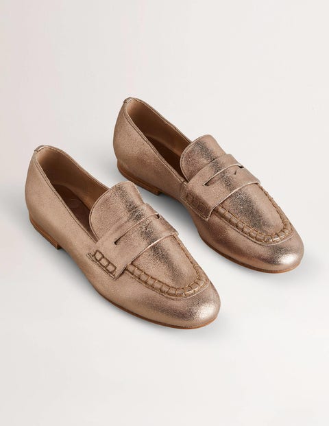 Suede Penny Loafers - Gold Metallic 