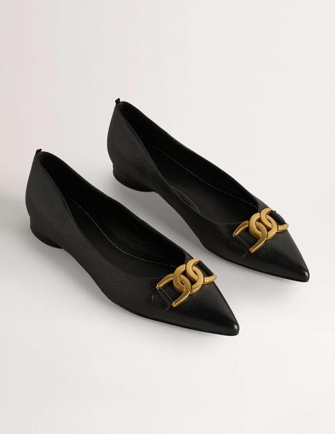 Pointed Toe Detail Flat Shoes - Black/ Embellishment | Boden UK