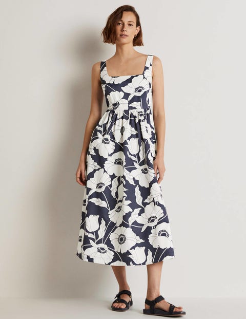 Violet Square Neck Midi Dress - Navy, Elegant Vine