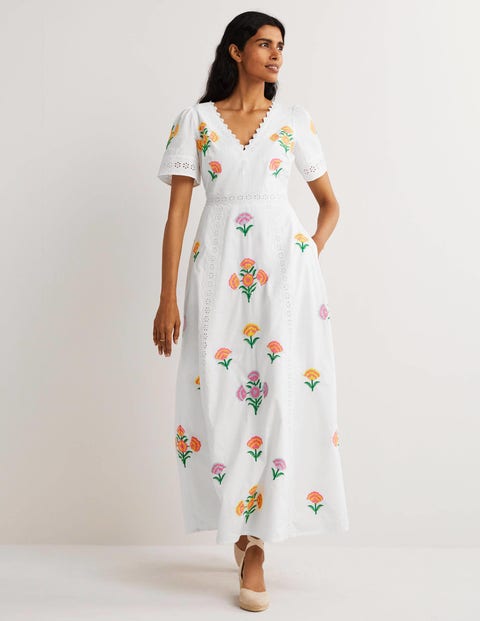 Edith Embroidered Maxi Dress - Ivory 