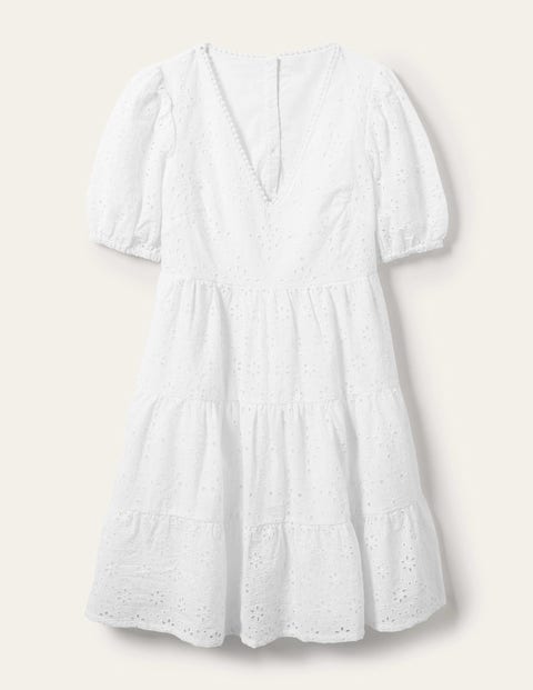 Boden Boden Cream 100% Cotton Broderie Dress Size 6 Cap Sleeves 