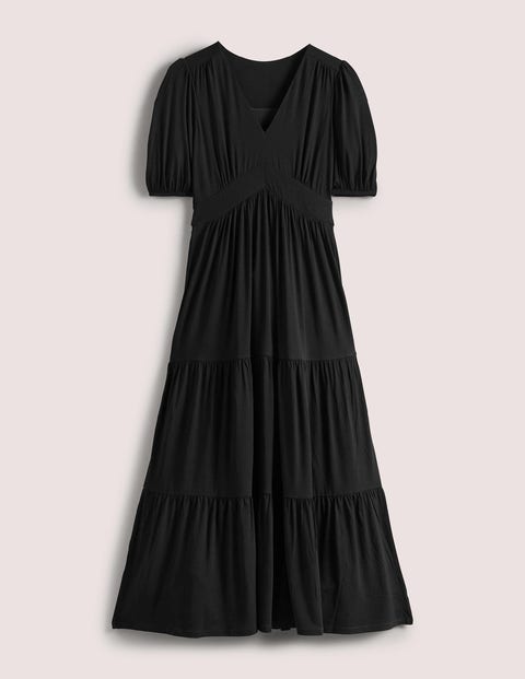 Tiered Jersey Maxi Tea Dress - Black | Boden US