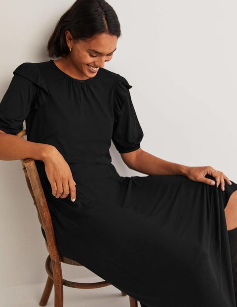 Ruffle Jersey Midi Dress - Black | Boden US