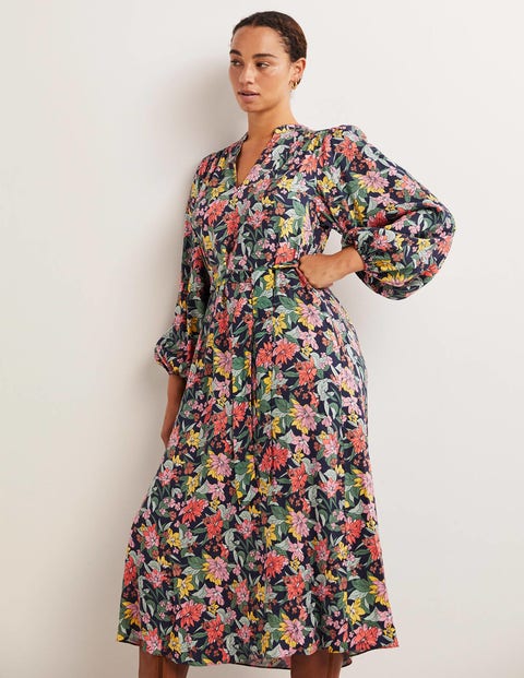 Notch Neck Blouson Midi Dress - Multi, Botanical Vine | Boden US