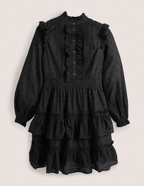 Mixed Broderie Shirt Dress - Black | Boden US