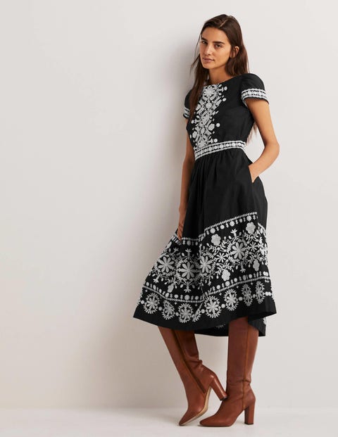 Embroidered Detail Midi Dress Black Boden US