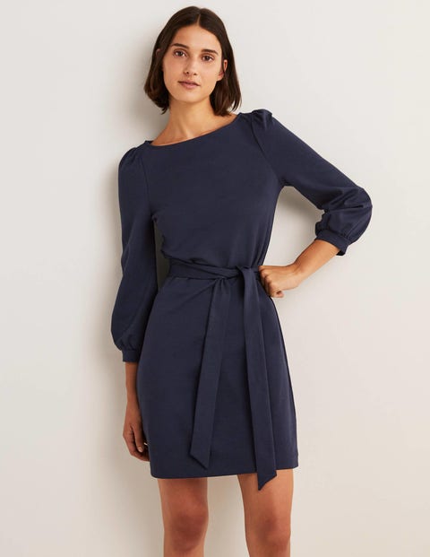 Tie Detail Jersey Shift Dress - Navy | Boden US