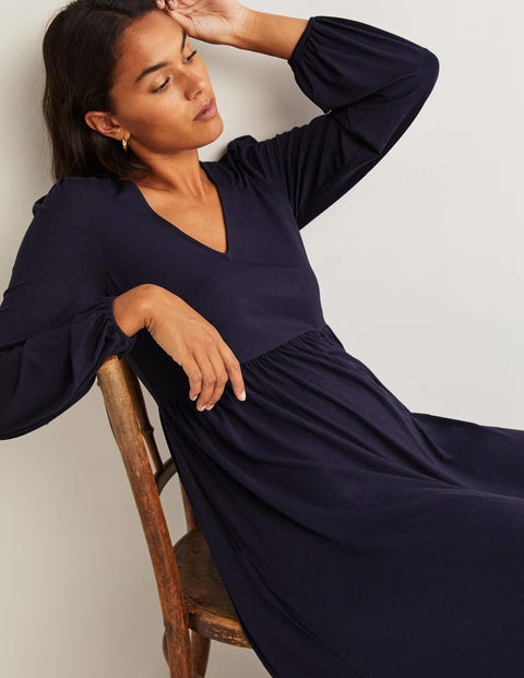 Long Sleeve Jersey Midi Dress - Navy 