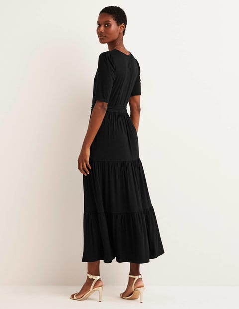 Tiered Wrap Jersey Maxi Dress - Black 