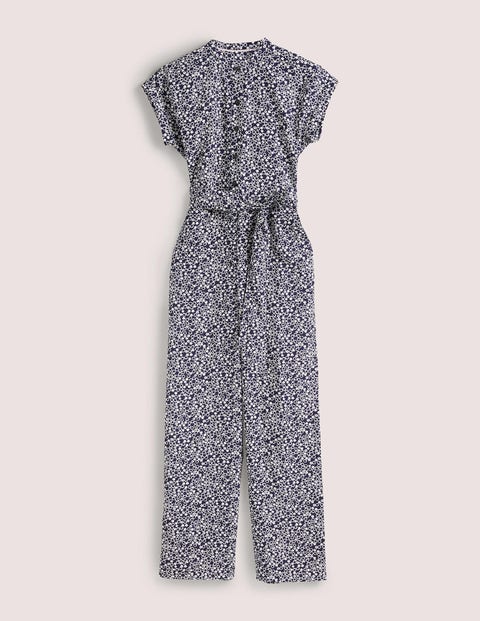 boden - Jumpsuit mit Bindegürtel Damen , Navy, Blumenmuster