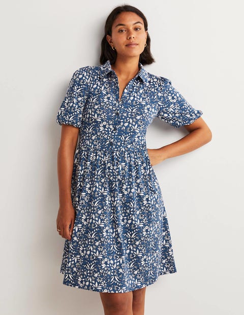 Mini Jersey Shirt Dress - Sea Blue, Wildflower | Boden UK