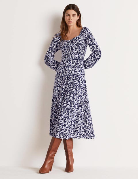 Long Sleeve Jersey Midi Dress - Multi 