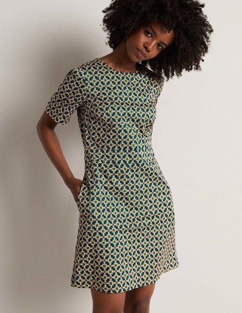 Boden Women's Shady Glade, Square Geo Cotton Mini Shift Dress