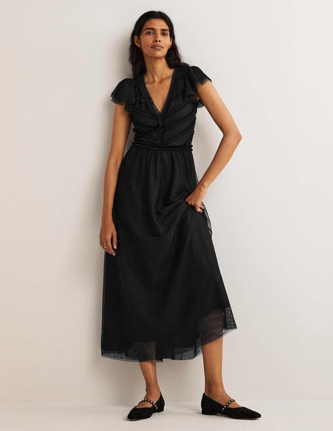 Tulle V-Neck Maxi Party Dress - Black | Boden UK