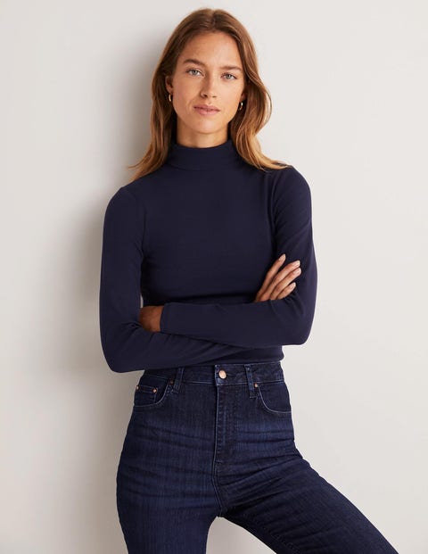navy blue roll neck top
