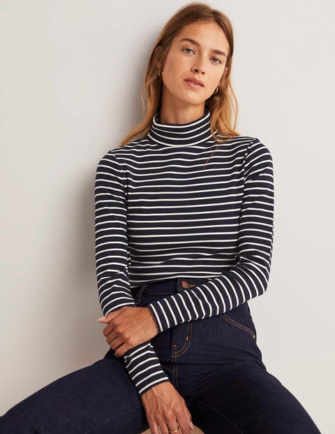 Essential Roll-neck Top - Navy / Ivory Stripe | Boden US