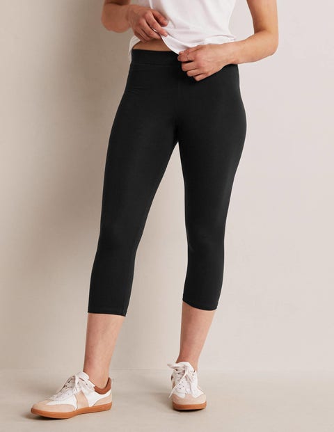 High Rise Crop Jersey Leggings - Black