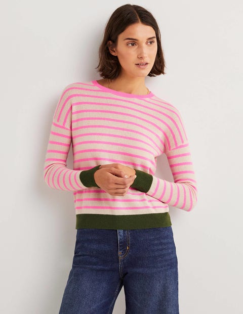 Striped Cashmere Sweater - Neon Pink 