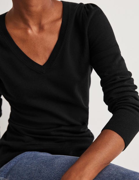 Cotton V-Neck Sweater - Black | Boden US