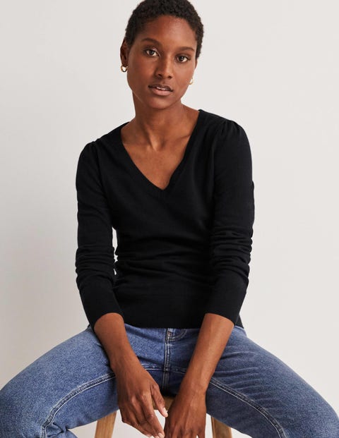Cotton V-Neck Sweater - Black | Boden US