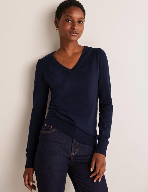 Cotton V-Neck Sweater - Black | Boden US
