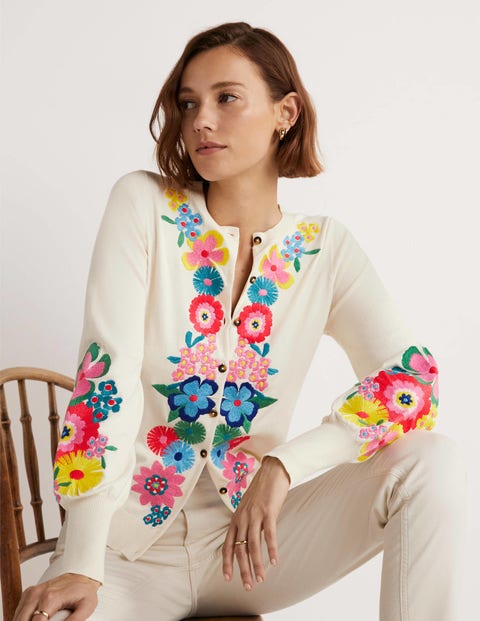 Embroidered Blouson Cardigan - Oatmeal 