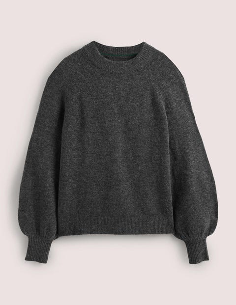 Blouson Sleeve Fluffy Sweater - Charcoal Melange | Boden US