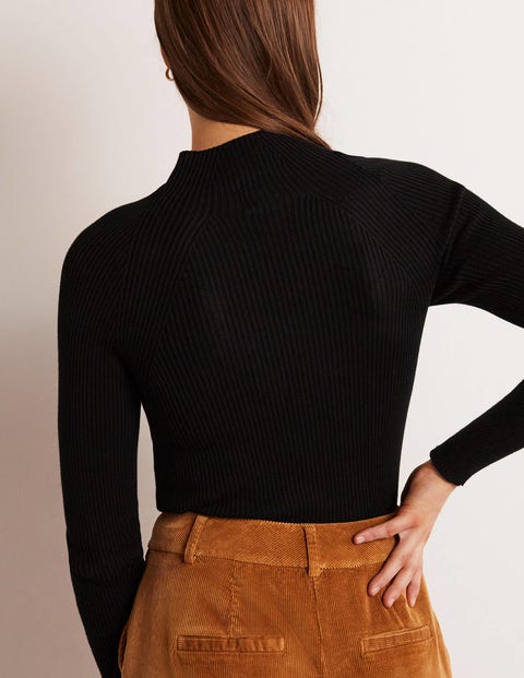 Ribbed High Neck Jumper - Black | Boden UK