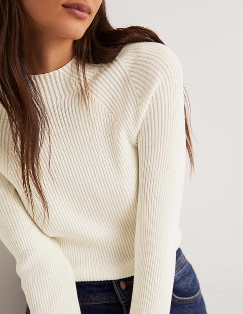Ribbed High Neck Sweater - Ivory | Boden US