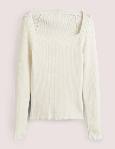 Ribbed Square Neck Knitted Top - Ivory | Boden US