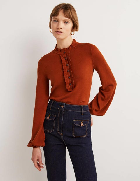 Button Front Merino Sweater - Rust | Boden US Button Front Merino Sweater - Rust | Boden US