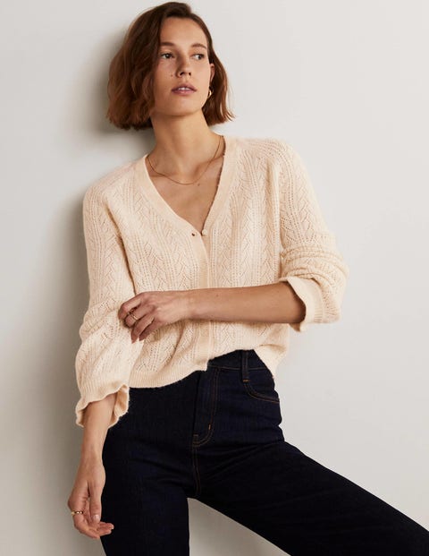 Fluffy Pointelle Cardigan - Rope | Boden US
