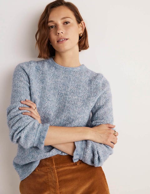 Fluffy Pointelle Sweater - Corporal Blue Melange | Boden US