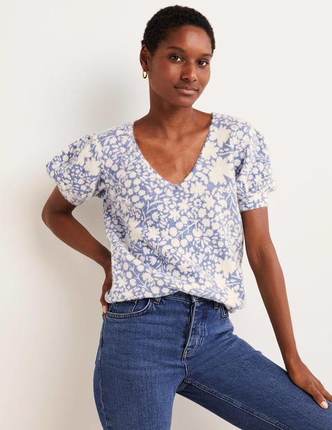 Printed Puff Sleeve Sweater - Riviera 