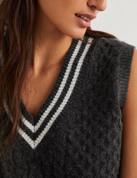 Cable Knit V-neck Tank Top - Charcoal 