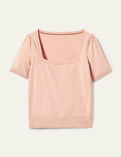 Cotton Square Neck Knitted Top Pink Women Boden