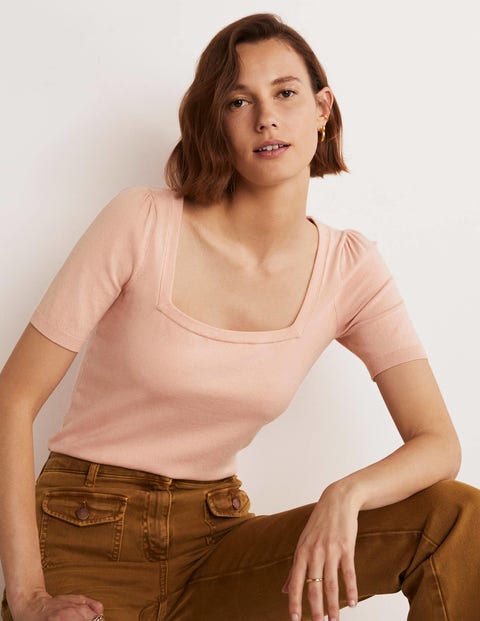 Cotton Square Neck Knitted Top - Ivory